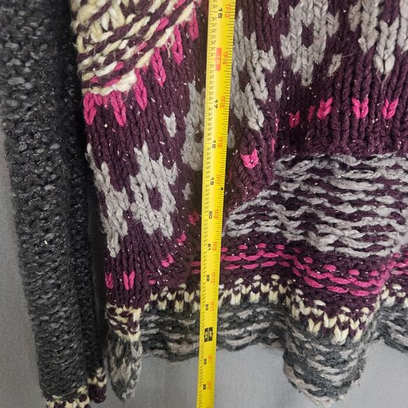Free People Silk Blend Fair Isle Hoodie Chunky Knit Sweater Sz L Grunge - Picture 6 of 7